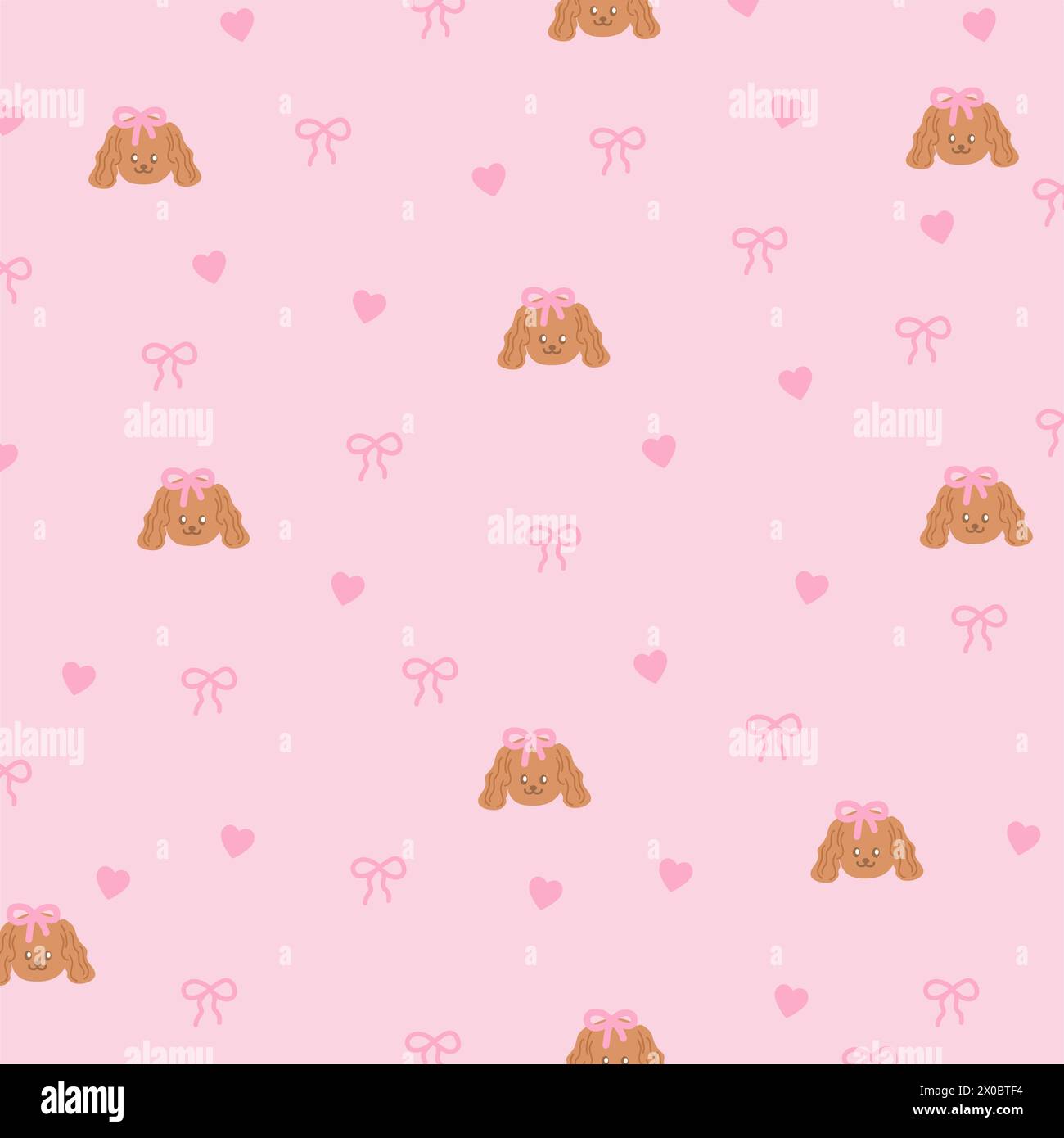 Illustrazioni di cucciolo, nastro rosa e cuore su sfondo rosa pastello per la stampa di animali, abiti per animali, veterinario, carta da parati per cani, confezione regalo, adotta animale domestico Illustrazione Vettoriale