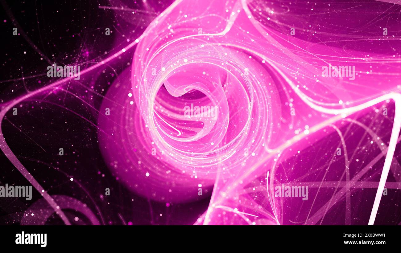 Campo di forza quantistica multidimensionale rosa luminoso con particelle elementari, rendering 3D. Foto Stock