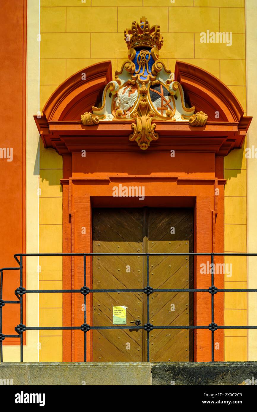 La Pillnitz Vineyard Church è una chiesa barocca situata nel vigneto reale di Pillnitz, Dresda, Sassonia, Germania. Foto Stock