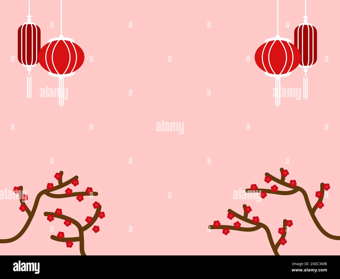 Sfondo rosso pallido con lanterne rosse per il Capodanno cinese, Chuseok, festival di metà autunno, celebrazione, carta da parati, banner, cornice, sfondo, stampa, annunci Illustrazione Vettoriale