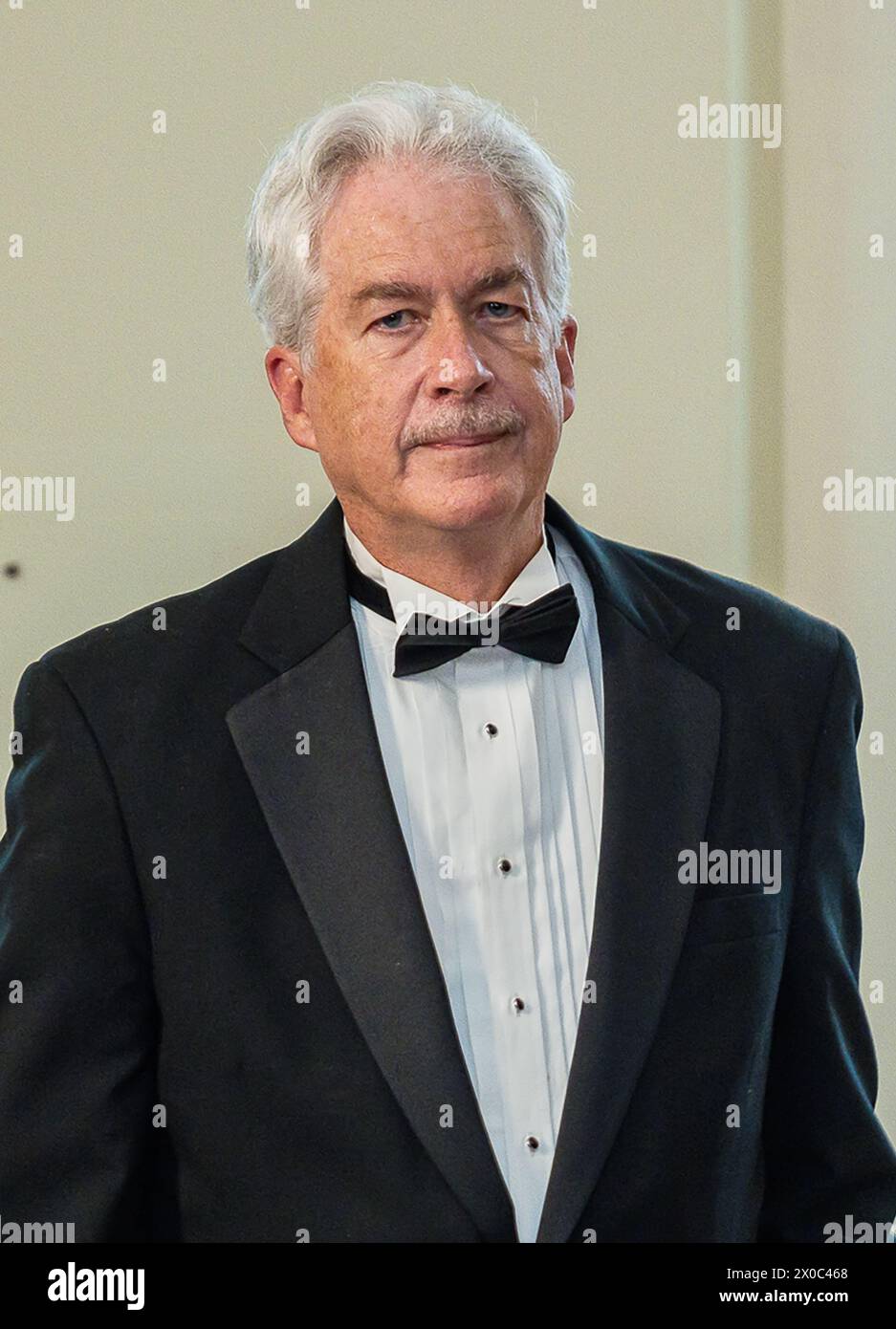 William J Burns, Direttore, la Central Intelligence Agency (CIA) e la signorina Sarah Burns arrivano mercoledì per la cena di Stato ospitata dal presidente degli Stati Uniti Joe Biden e dalla first lady Dr. Jill Biden in onore del primo ministro Kishida Fumio e della signora Yuko Kishida del Giappone nella zona dei librai della Casa Bianca a Washington DC, 10 aprile 2024.credito: Tierney L. Cross/CNP /MediaPunch Foto Stock