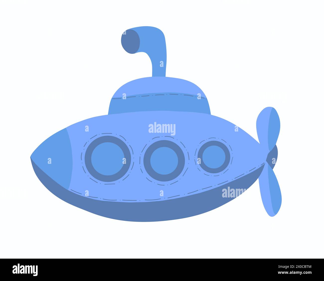 Illustrazione vettoriale isolata di un sottomarino su sfondo bianco. Illustrazione Vettoriale