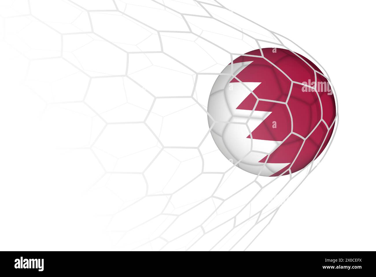 Pallone da calcio della bandiera del Qatar in rete. Illustrazione dello sport vettoriale. Illustrazione Vettoriale