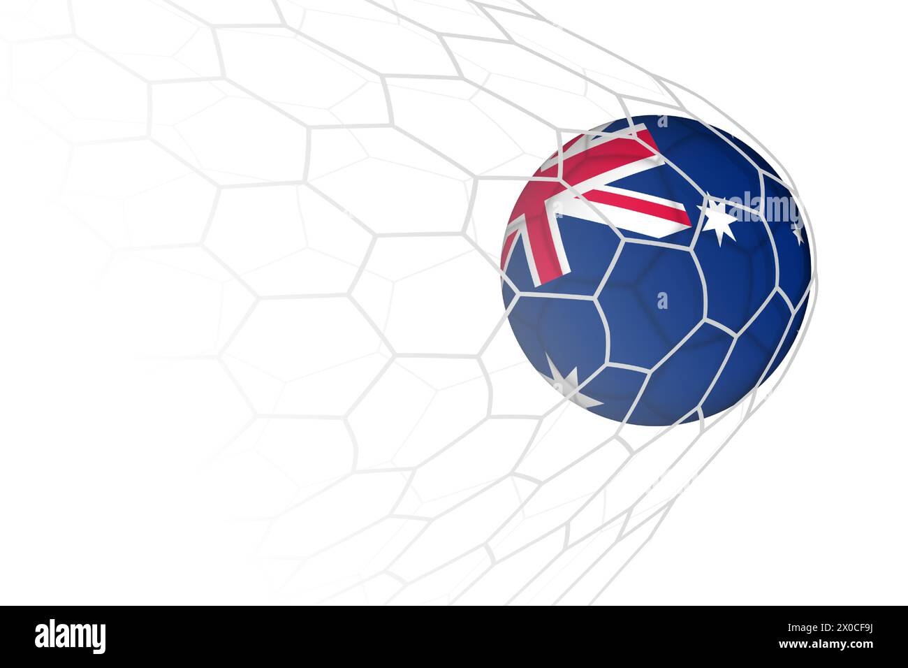 Pallone da calcio bandiera australiana in rete. Illustrazione dello sport vettoriale. Illustrazione Vettoriale
