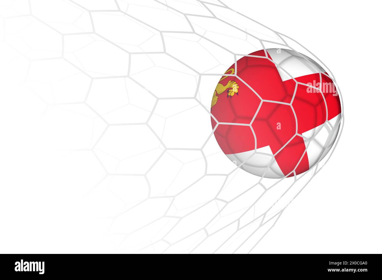 Palla da calcio Sark flag in rete. Illustrazione dello sport vettoriale. Illustrazione Vettoriale