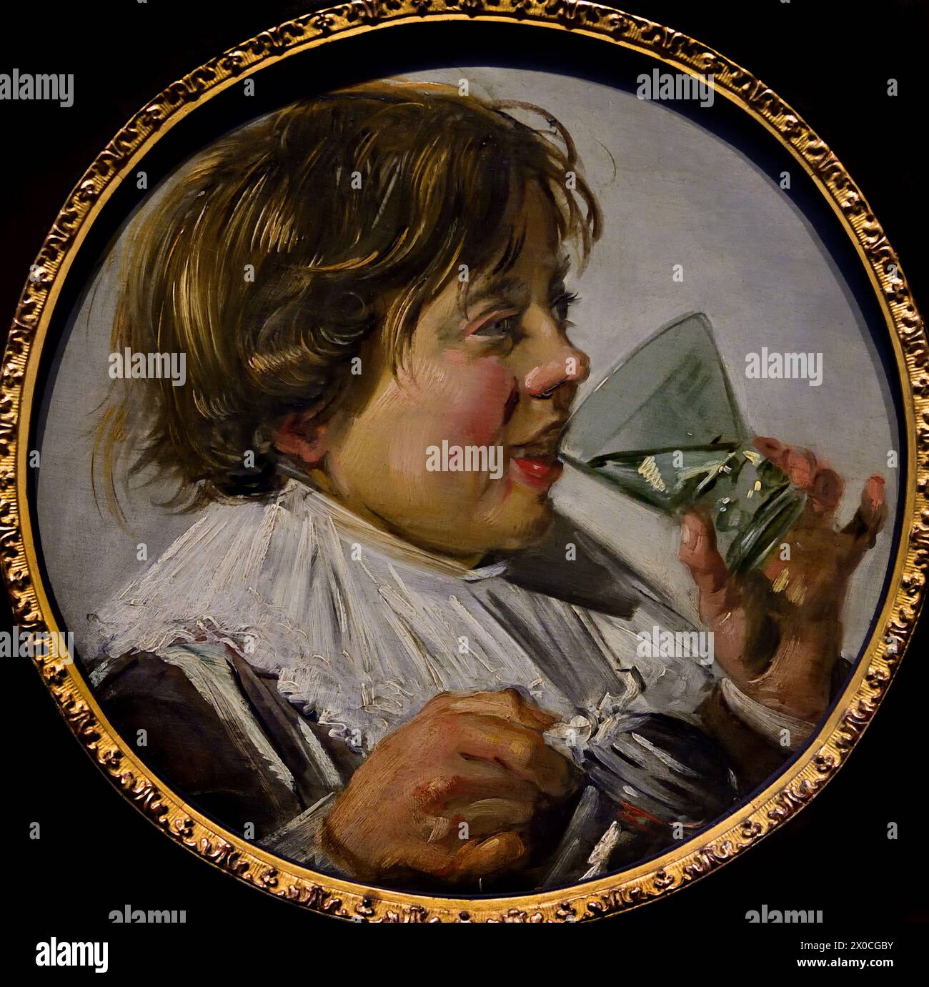 Laughing Boy with a Glass 1630 di Frans Hals, 1582-1666, Anversa- Haarlem, olandese, Paesi Bassi, XVII secolo, secolo d'oro olandese (dipinse vivaci, talvolta anche allegri, ritratti di persone di tutti i livelli della società, persone importanti, bambini cattivi e persino ubriachi o persone dichiarate pazze). Foto Stock