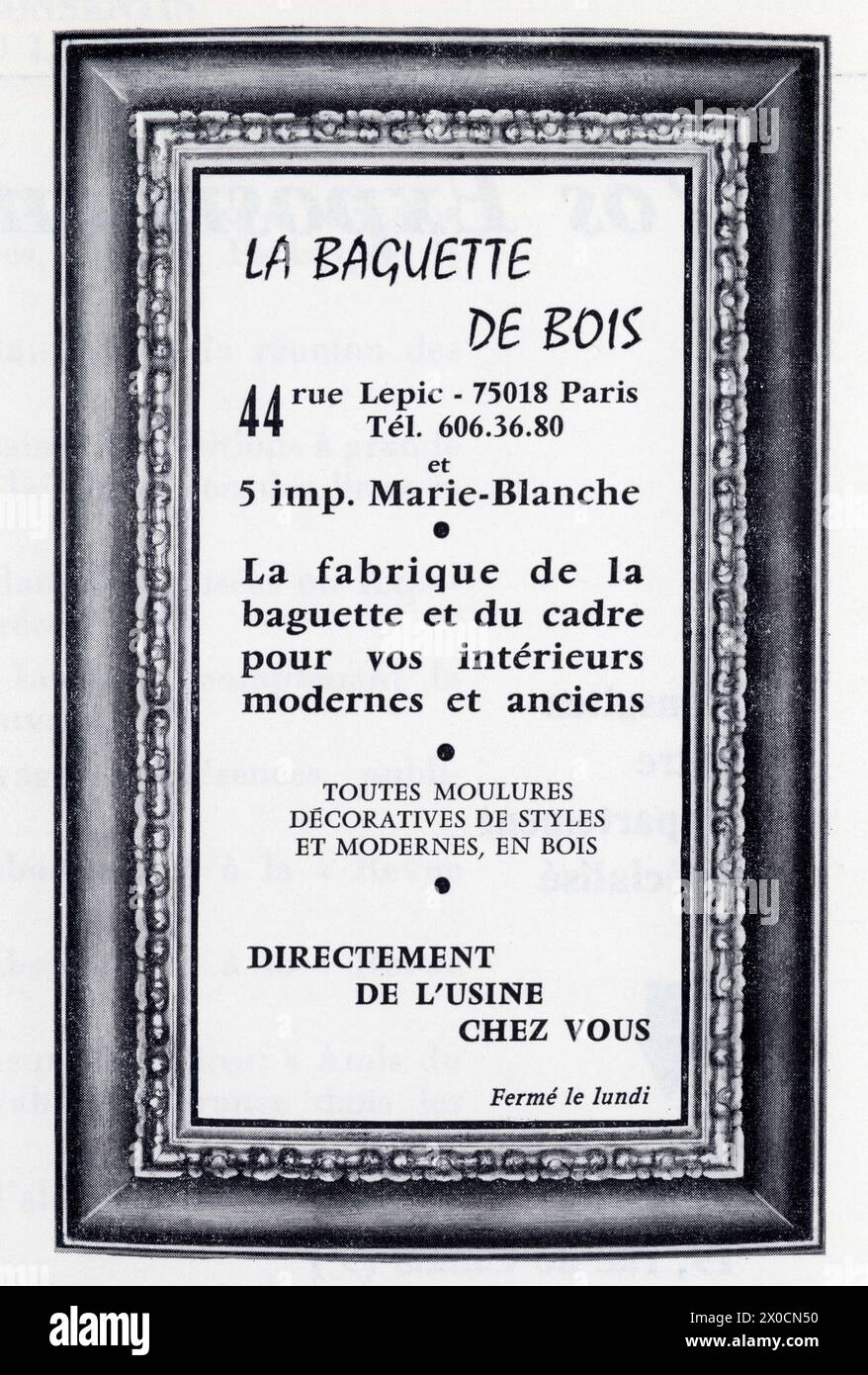 Publicité ancienne LA BAGUETTE DE BOIS Foto Stock