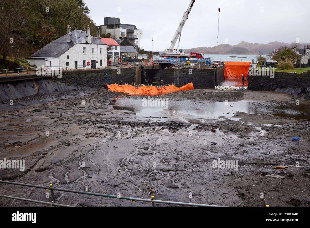 Importanti lavori di ingegneria civile intrapresi all'estremità nord-atlantica del canale Crinan, Argyll e Bute, Scozia Foto Stock