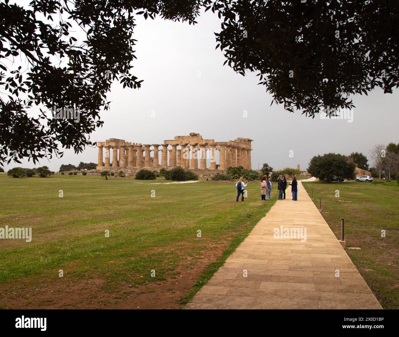 Il grande tempio dorico noto come Tempio e fu rieretto e si erge orgogliosamente su un'altura nel Parco Archeologico di Selinunte Foto Stock