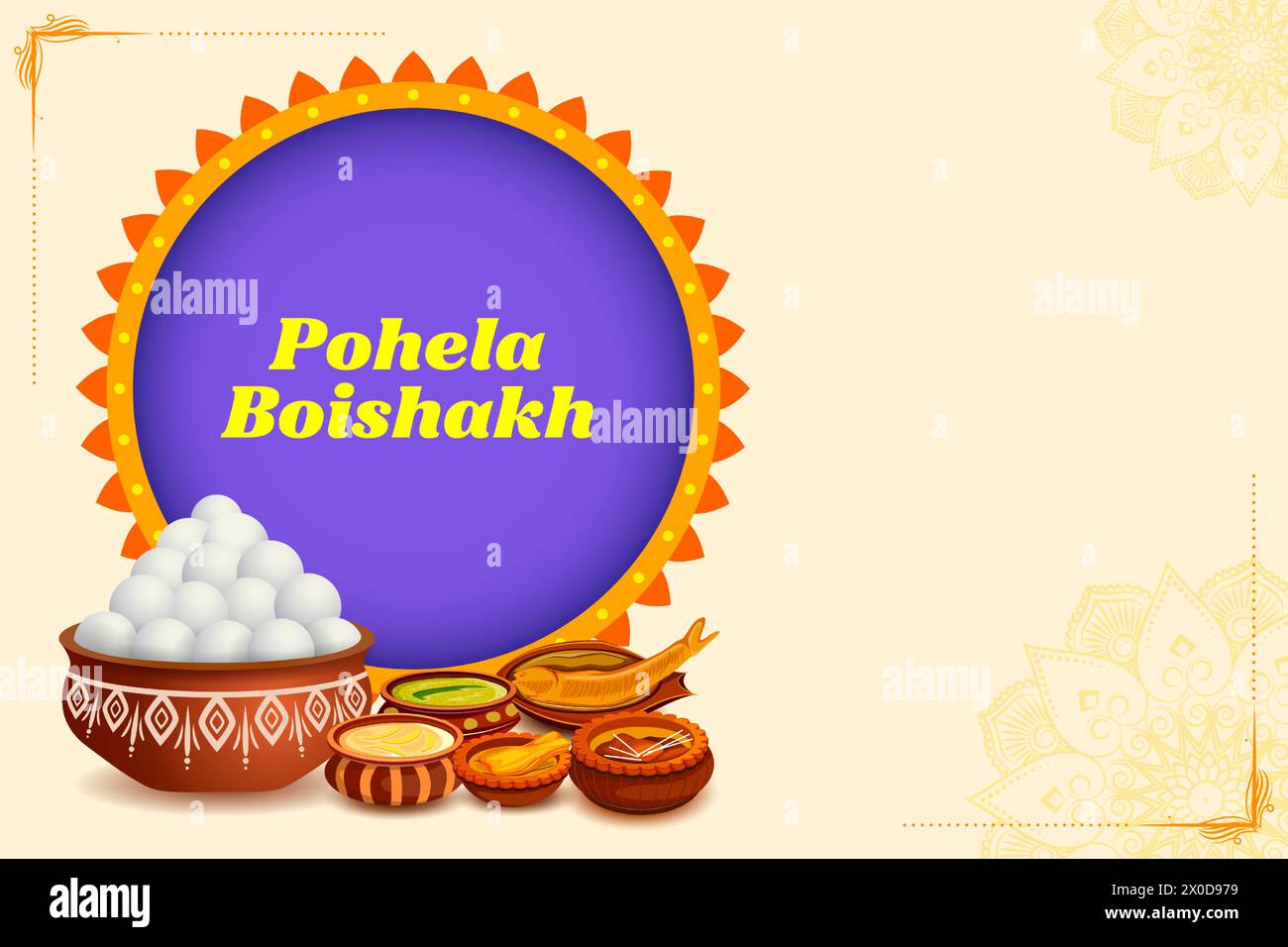 Illustrazione di sfondo di saluto per Pohela Boishakh, Bengalese felice anno nuovo celebrato nel Bengala Occidentale e in Bangladesh Illustrazione Vettoriale