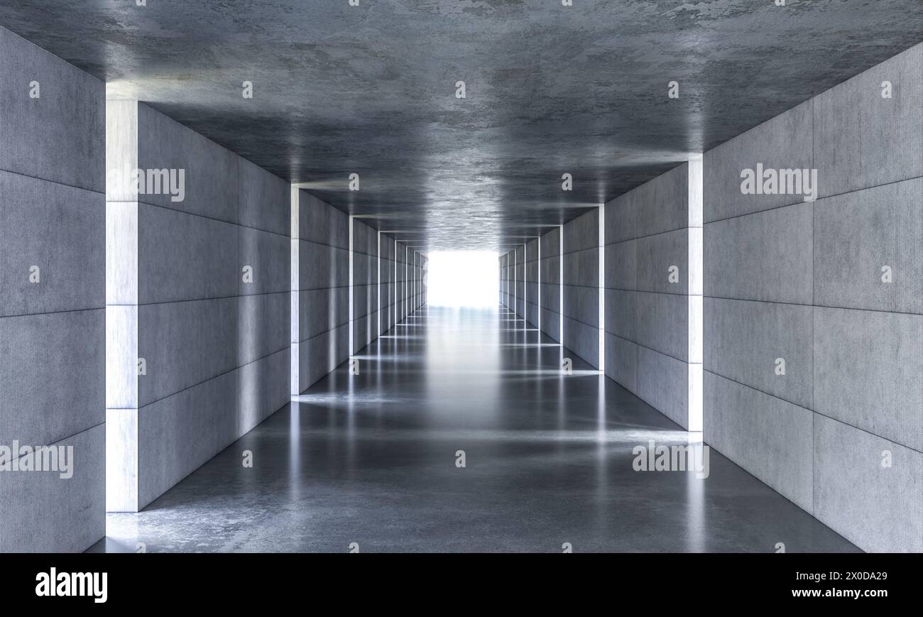 Progettazione moderna astratta di un rendering 3d di tunnel in cemento Foto Stock