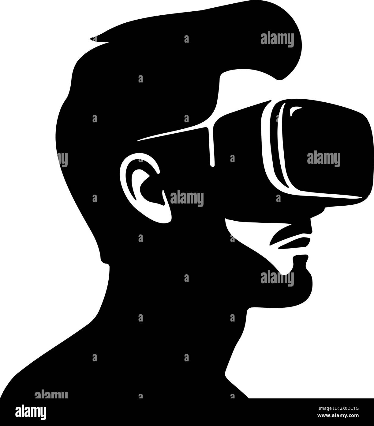 Silhouette di un uomo con occhiali per realtà virtuale clip art monocromatica. Illustrazione vettoriale Illustrazione Vettoriale