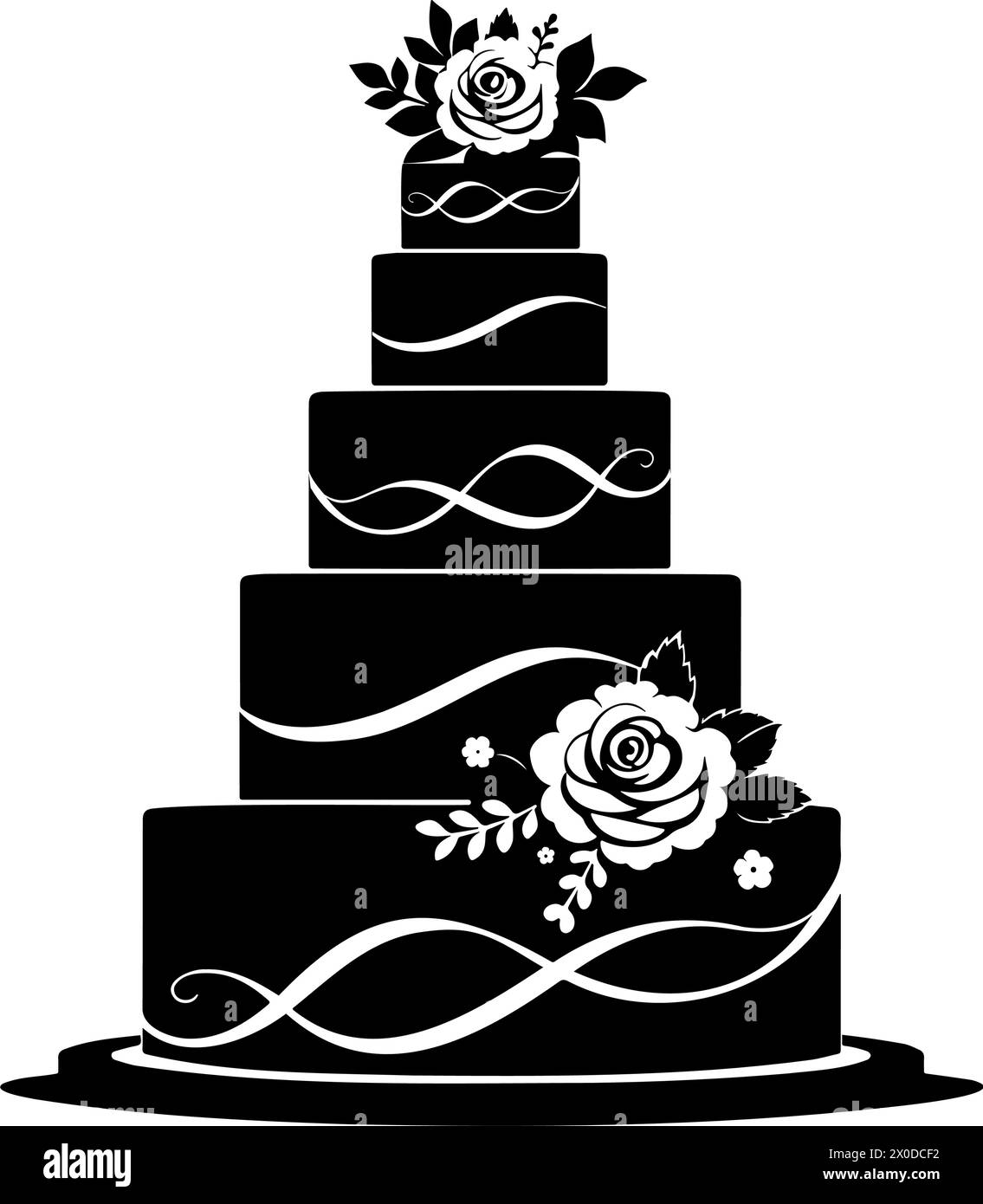 Simbolo della torta nuziale impilata con il simbolo del dessert. Illustrazione vettoriale Illustrazione Vettoriale