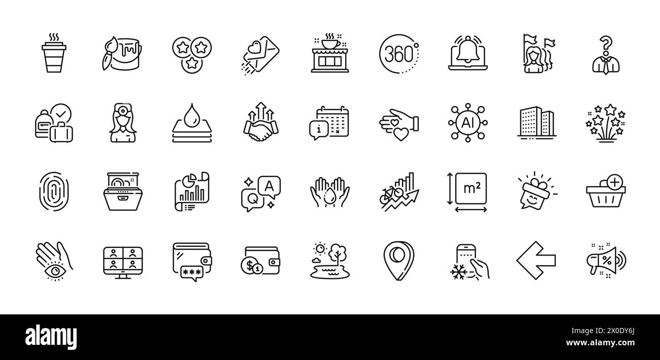 Pacchetto icone da asporto, edifici e linea sorriso. Per applicazioni Web. Icone di linea. Vettore Illustrazione Vettoriale