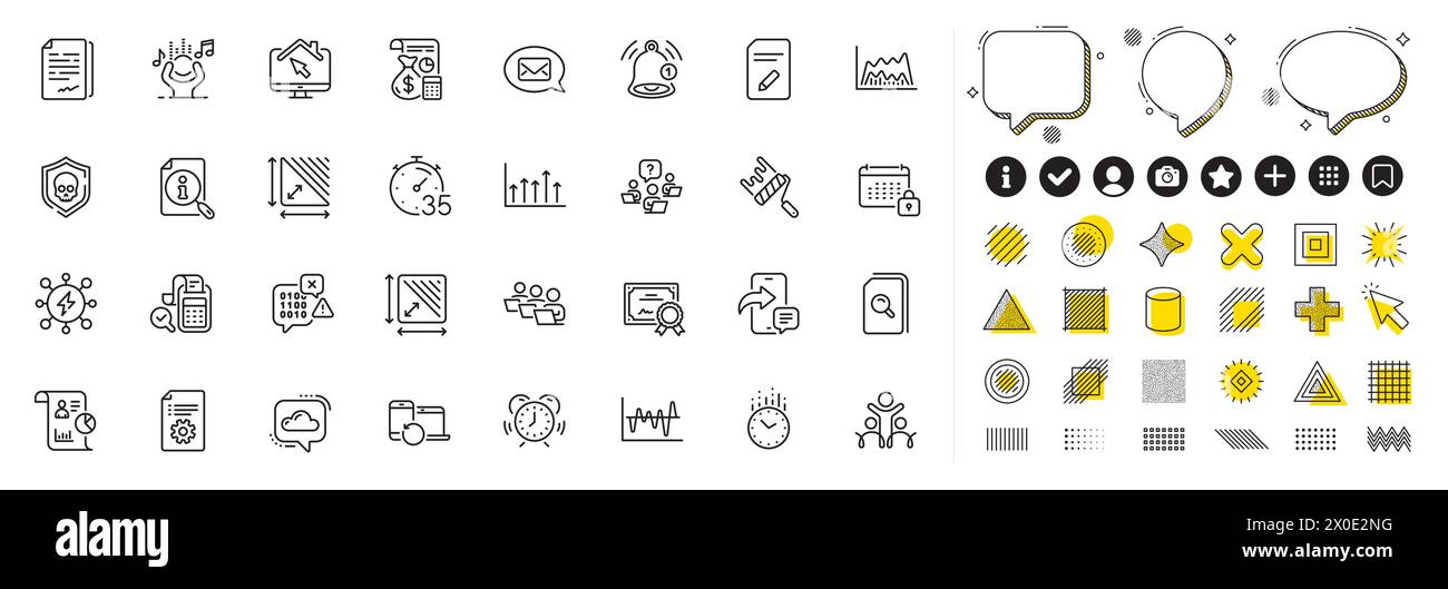 Set di icone Modifica documento, inclusione e linea Messenger per l'app Web. Icona del pittogramma vettore Illustrazione Vettoriale