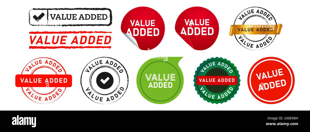 insegna adesiva con logo a forma di bolla e sigillo a valore aggiunto per l'azienda Illustrazione Vettoriale