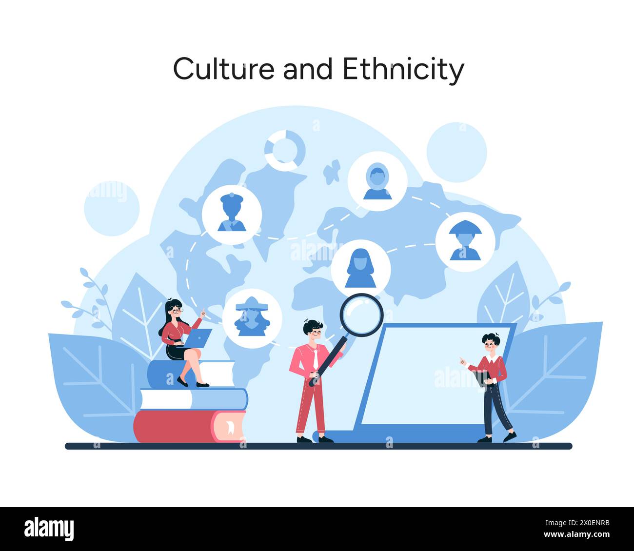 Cultura ed etnia. Questa illustrazione vettoriale mette in luce con attenzione l'influenza della diversità culturale ed etnica sul comportamento dei consumatori e sulla strategia di mercato. Illustrazione vettoriale Illustrazione Vettoriale