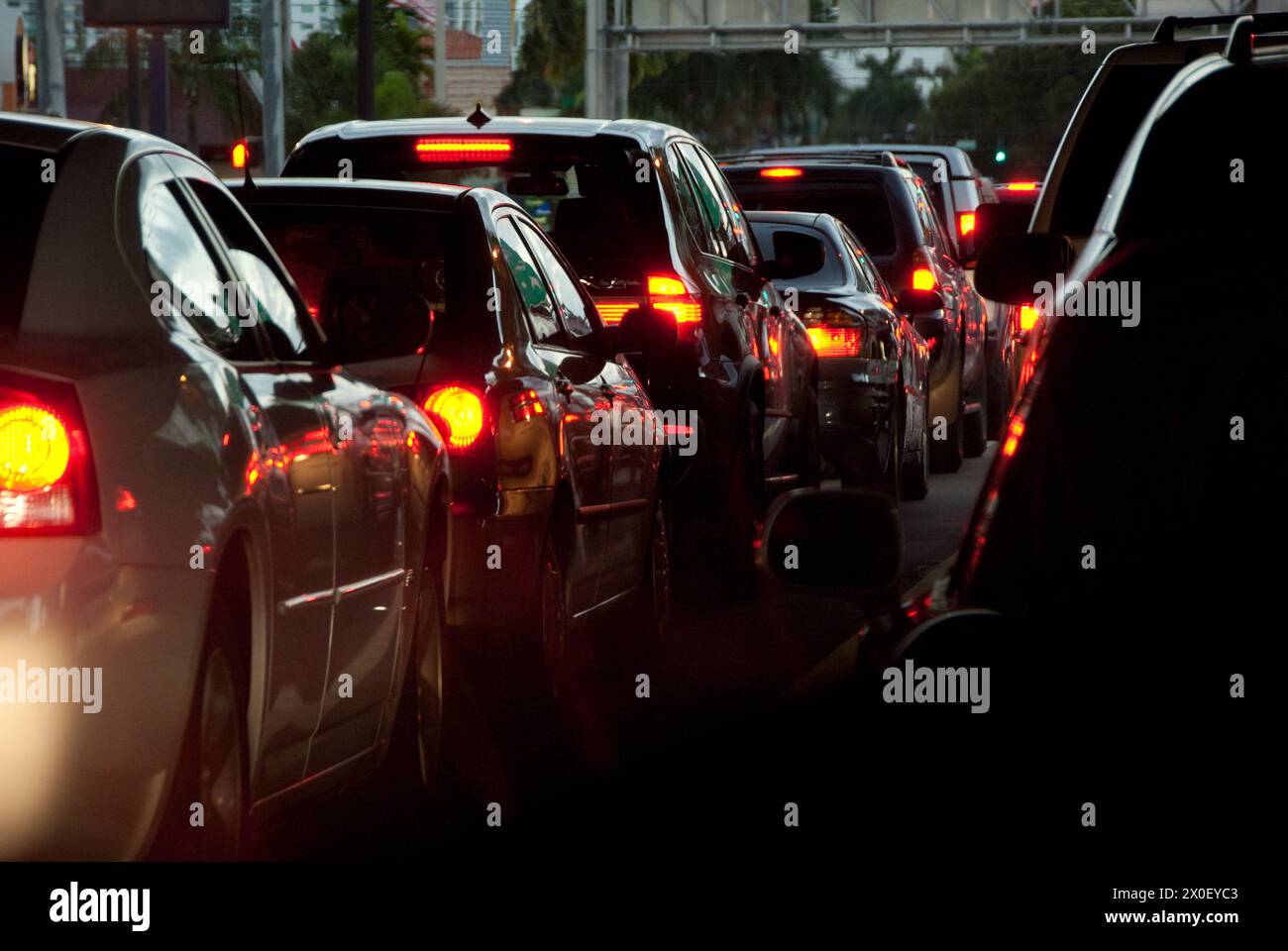 Traffico notturno su Biscayne Boulevard a Miami, Florida - USA Foto Stock