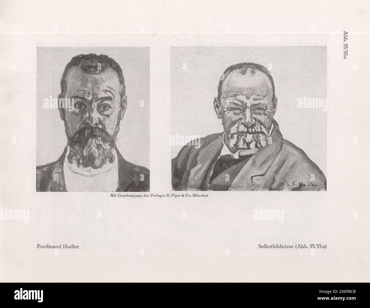 Un catalogo d'arte tedesco principalmente Ferdinand Hodler e Paul Cézanne e alcuni altri artisti come Oscar Kokoschka, Rubens, Rembrandt... ecc. del famoso artista e professore di storia dell'arte presso le università di Heidelberg, Strasburgo e Monaco Fritz Burger. / Iconico dipinto di Ferdinand Hodler Foto Stock