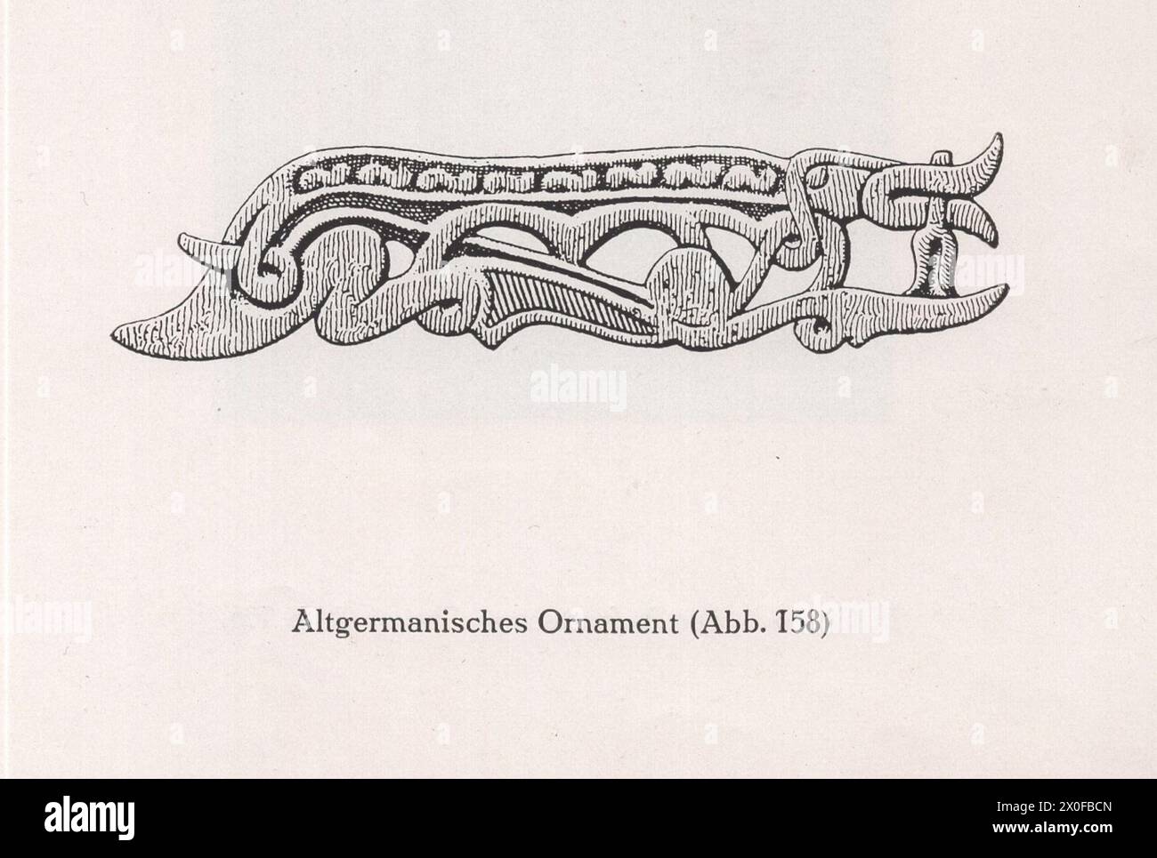 Un catalogo d'arte tedesco principalmente Ferdinand Hodler e Paul Cézanne e alcuni altri artisti come Oscar Kokoschka, Rubens, Rembrandt... ecc. del famoso artista e professore di storia dell'arte presso le università di Heidelberg, Strasburgo e Monaco Fritz Burger. Altgermanisches Ornament ( ABB. 158 ) / ornamento germanico antico / illustrazione tedesca antica Foto Stock