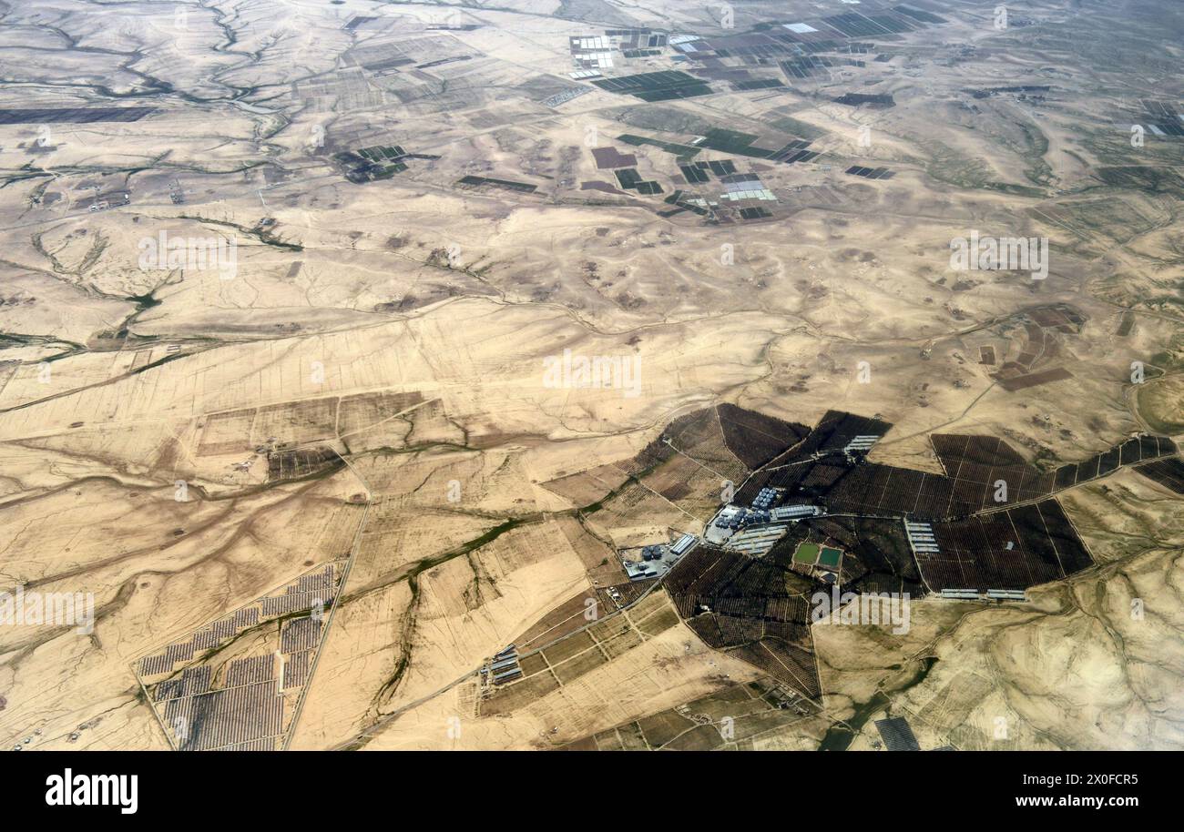 Vista aerea delle fattorie agricole in Giordania. Foto Stock
