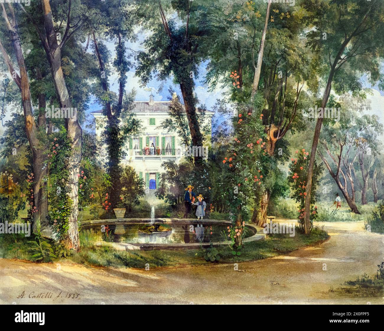 Vista del parco di Villa Paolina di Alessandro Castelli (1809 - 1902) - acquerello su carta 1835-1836 - Museo Napoleonico di Roma a palazzo Primoli - Roma, Italia Foto Stock