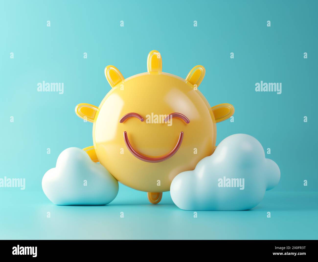 Smilie affronta il sole con le nuvole emoji 3d rendere felice Foto Stock