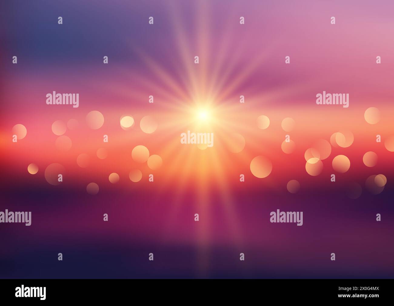 Sfocatura sfumata astratta per lo sfondo del paesaggio al tramonto con design con luci bokeh Illustrazione Vettoriale