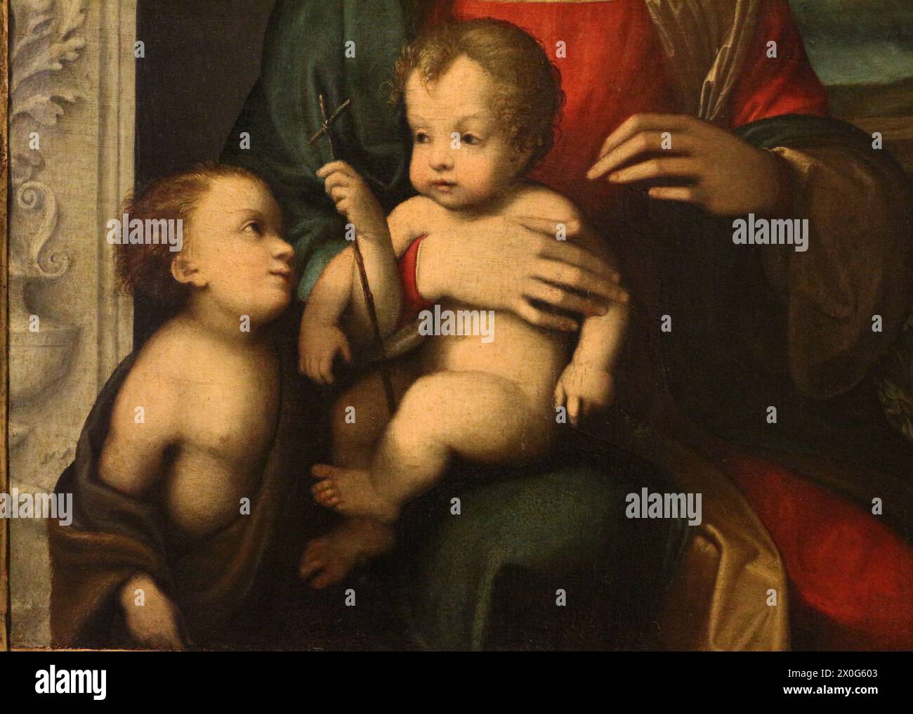 La Madonna Bolognini è un dipinto ad olio su tavola (successivamente trasferito su tela) eseguito circa. 1514–1519 del pittore rinascimentale italiano Antonio da Correggio. Dettagli Foto Stock