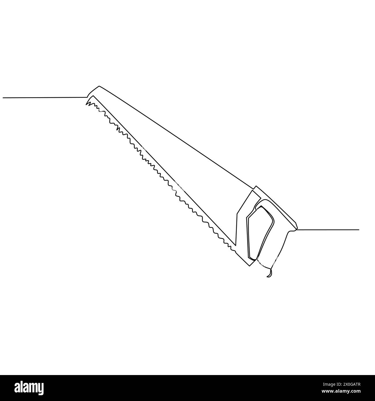 Semplice disegno della sega a mano illustrazione progettazione degli strumenti per il vettore Industrial Concept. disegno continuo a linea singola. Illustrazione Vettoriale