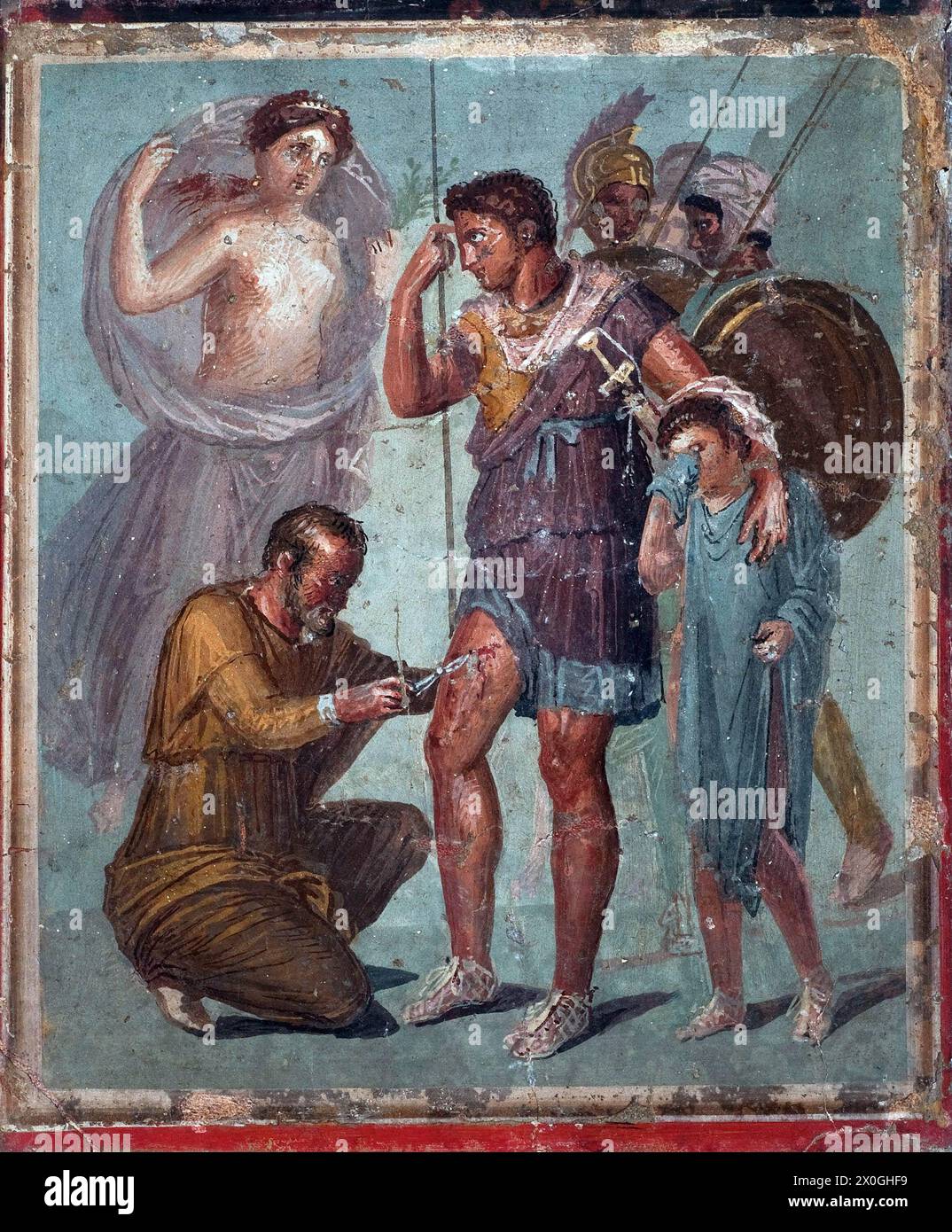 Iapice rimuovendo la punta di freccia da Enea, l'affresco romano di Pompei Foto Stock