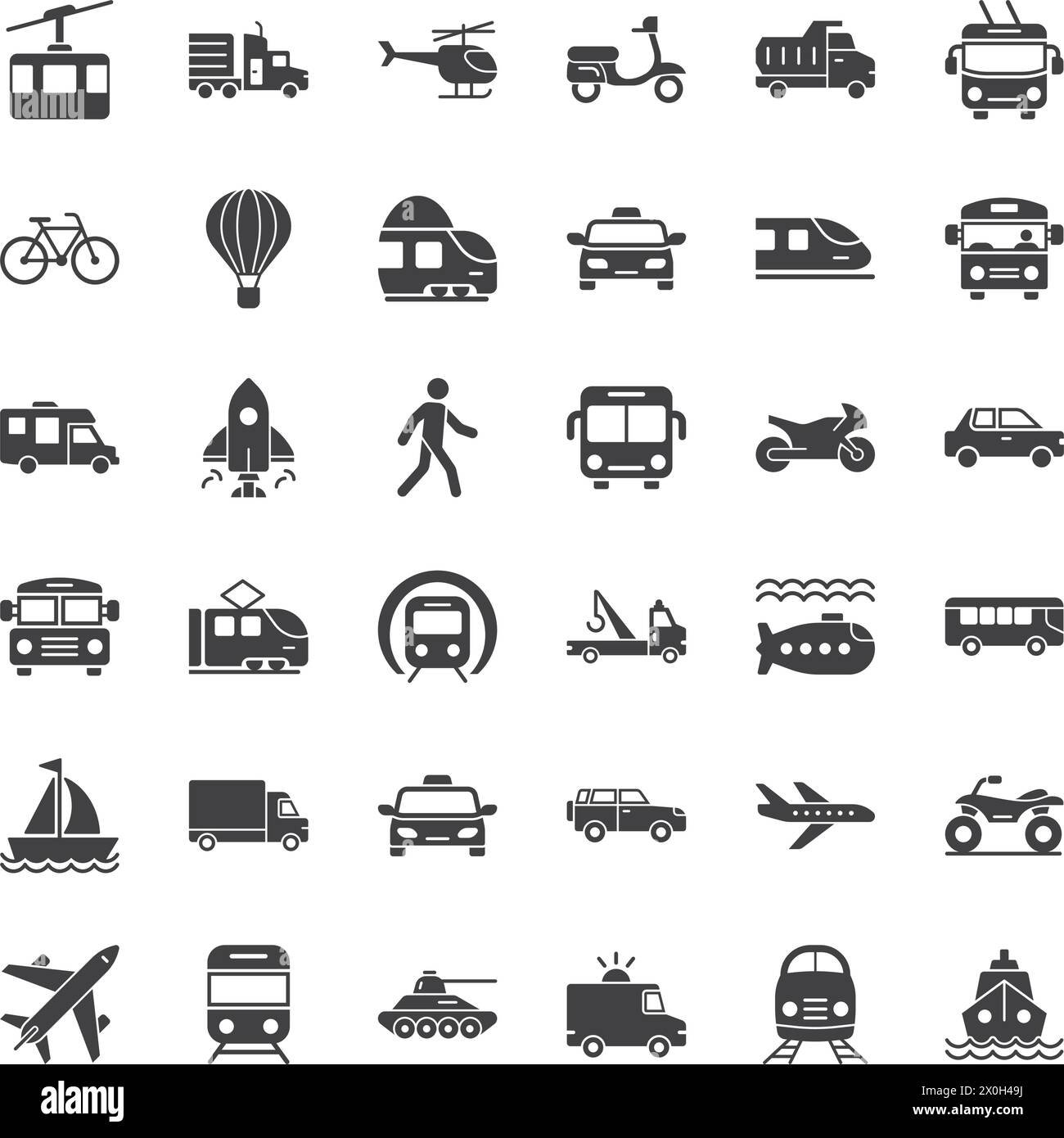 Icone di trasporto in stile piatto. Illustrazione del vettore di trasporto su sfondo isolato. Concetto di business della segnaletica del veicolo. Illustrazione Vettoriale