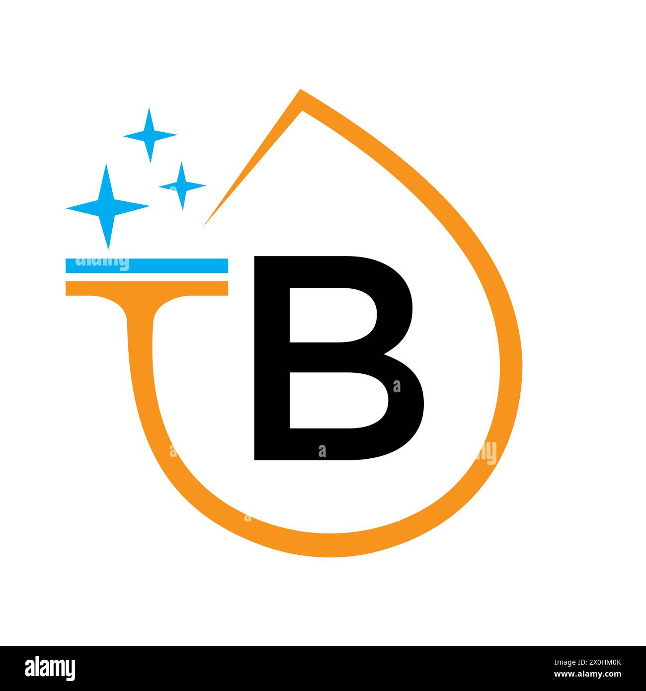 Design pulito del logo sulla lettera B con simbolo dell'acqua. Cameriera Sign Illustrazione Vettoriale