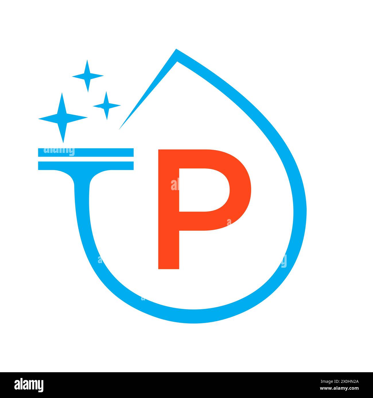Design pulito del logo sulla lettera P con simbolo dell'acqua. Cameriera Sign Illustrazione Vettoriale