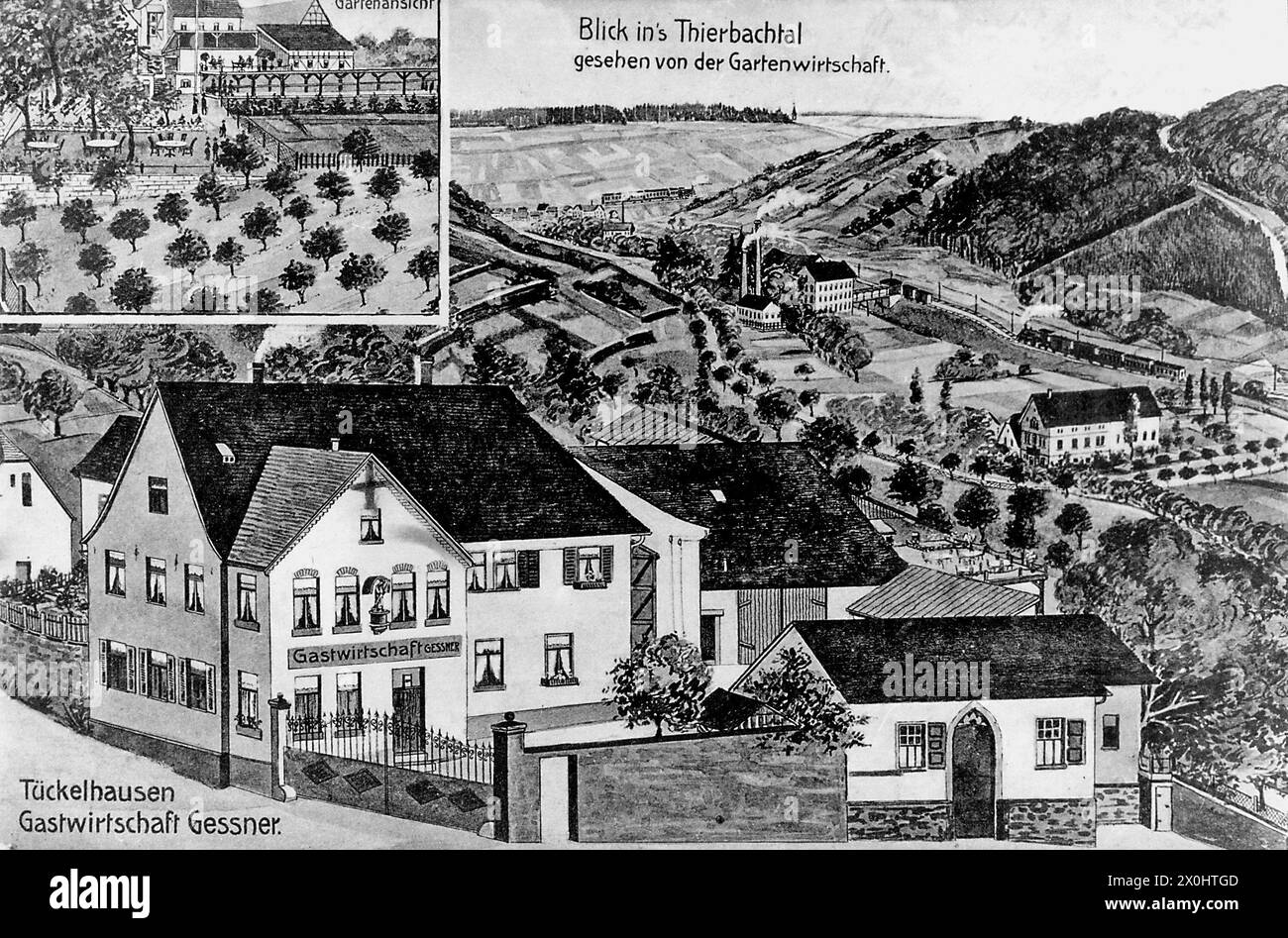 Cartolina, vista sulla valle di Thierbach - Tückelhausen inn Gessner 1920 [traduzione automatica] Foto Stock