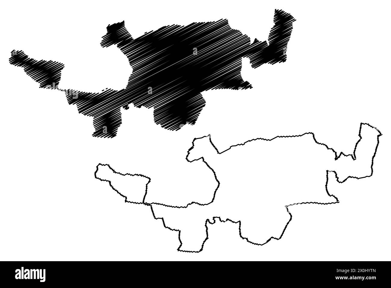 Distretto di Laufen (Svizzera, Confederazione Svizzera, Cantone di Basilea campagna o Basilea campagna, Baselland o Baselbiet) illustrazione vettoriale della mappa, scrib Illustrazione Vettoriale