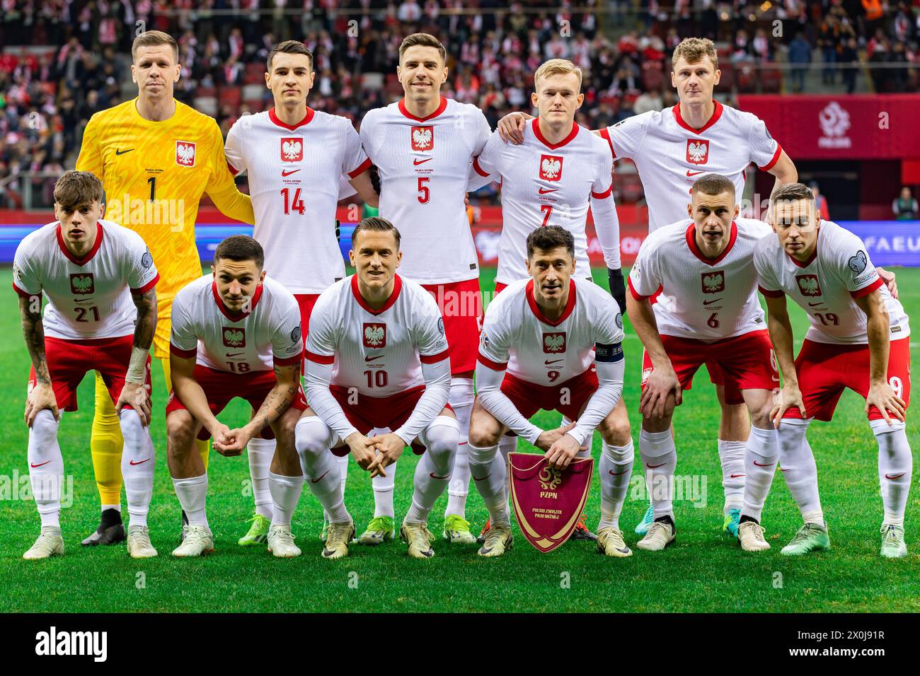 VARSAVIA, POLONIA - 21 MARZO 2024: Partita di calcio di qualificazione a Euro 2024: Polonia - Estonia 5:1 p.: Squadra polacca Foto Stock