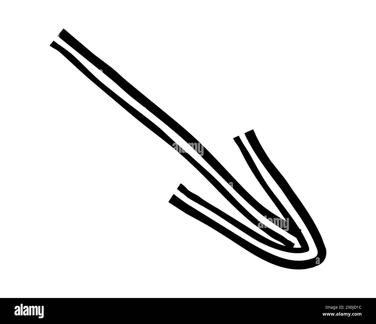 Semplice freccia disegnata a mano con pastelli di cera, gesso o carbone. Consistenza asciutta non uniforme per sottolineare l'accento. Linee disegnate a matita, barrate, Illustrazione Vettoriale