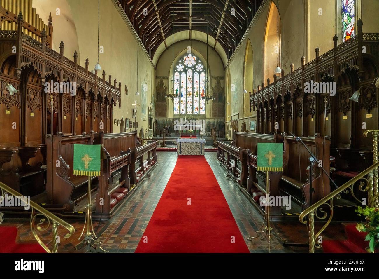 Interno della chiesa di San Nicola e San Giovanni a Monkton vicino a Pembroke, Galles, Gran Bretagna, Europa Foto Stock