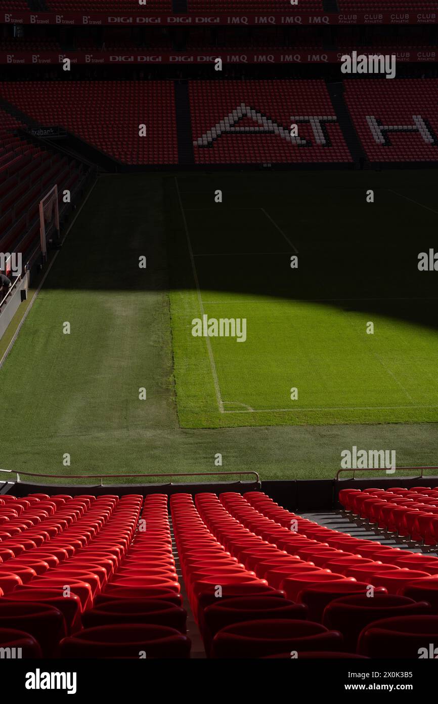 Bilbao, Biscaglia, Spagna - 12 aprile 2024 - interno dello stadio San Mamés, Athletic Club de Bilbao Foto Stock