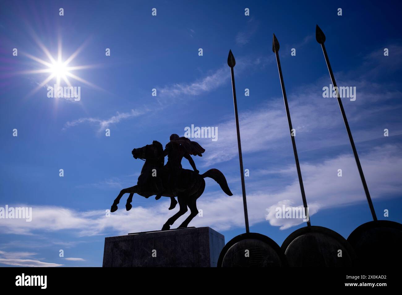 Statua, leader militare Alessandro Magno a cavallo Voukefalas, passeggiata, Salonicco, Macedonia, Grecia Foto Stock