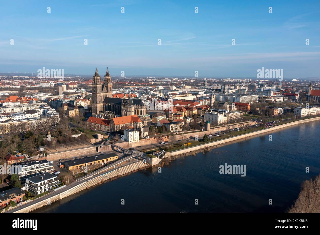 Cattedrale di Magdeburgo, sponde dell'Elba, Magdeburgo, Sassonia-Anhalt, Germania Foto Stock