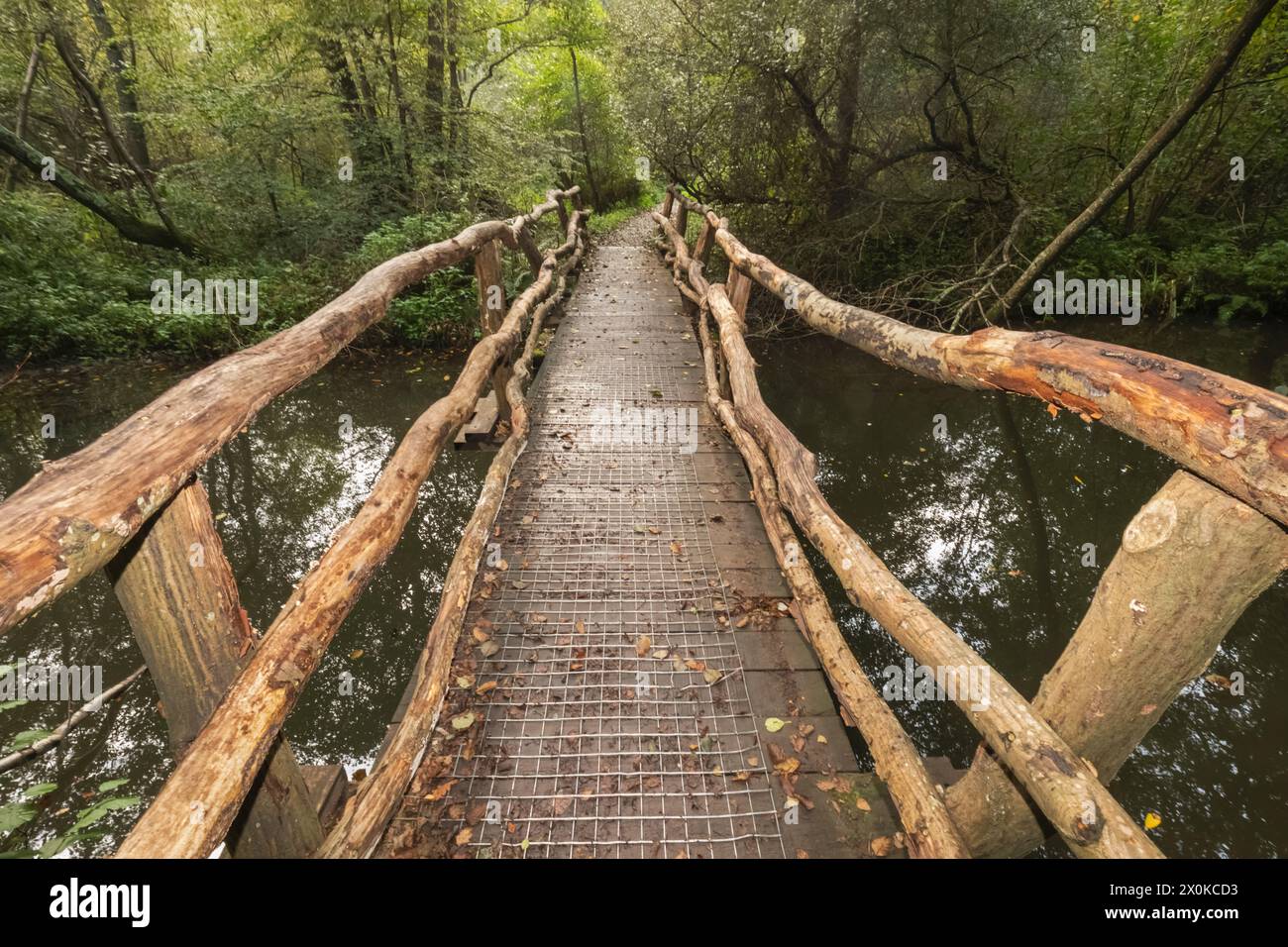 Inghilterra, East Sussex, Sheffield Park and Gardens, Wooden Bridge Foto Stock