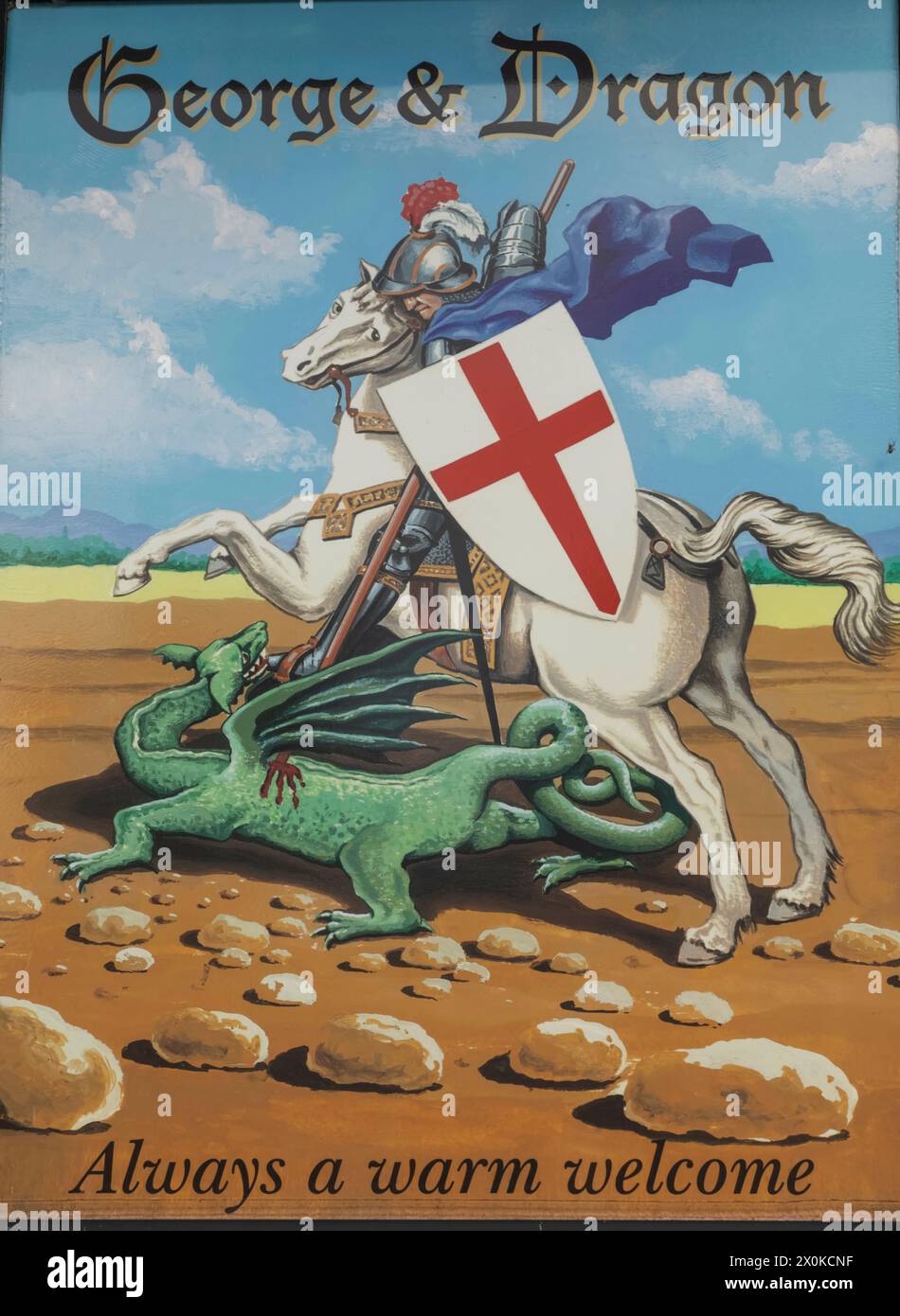 Inghilterra, West Sussex, Houghton Village, The George and Dragon Pub Sign Foto Stock