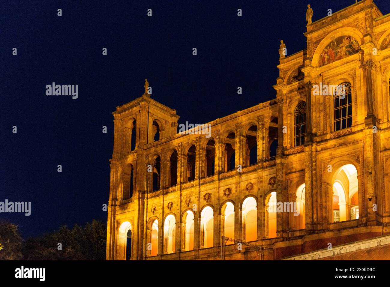 Parlamento di Stato bavarese, Monaco, notte Foto Stock