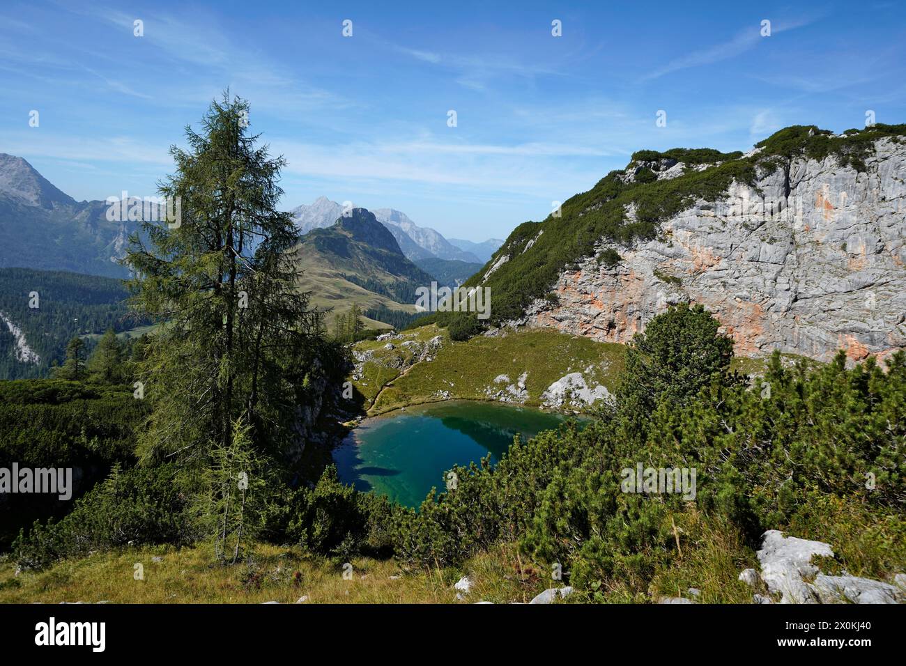 Austria, provincia di Salisburgo, Pinzgau, Weißbach bei Lofer, Kallbrunnalm, escursione al Seehorn, lago Seehornsee Foto Stock