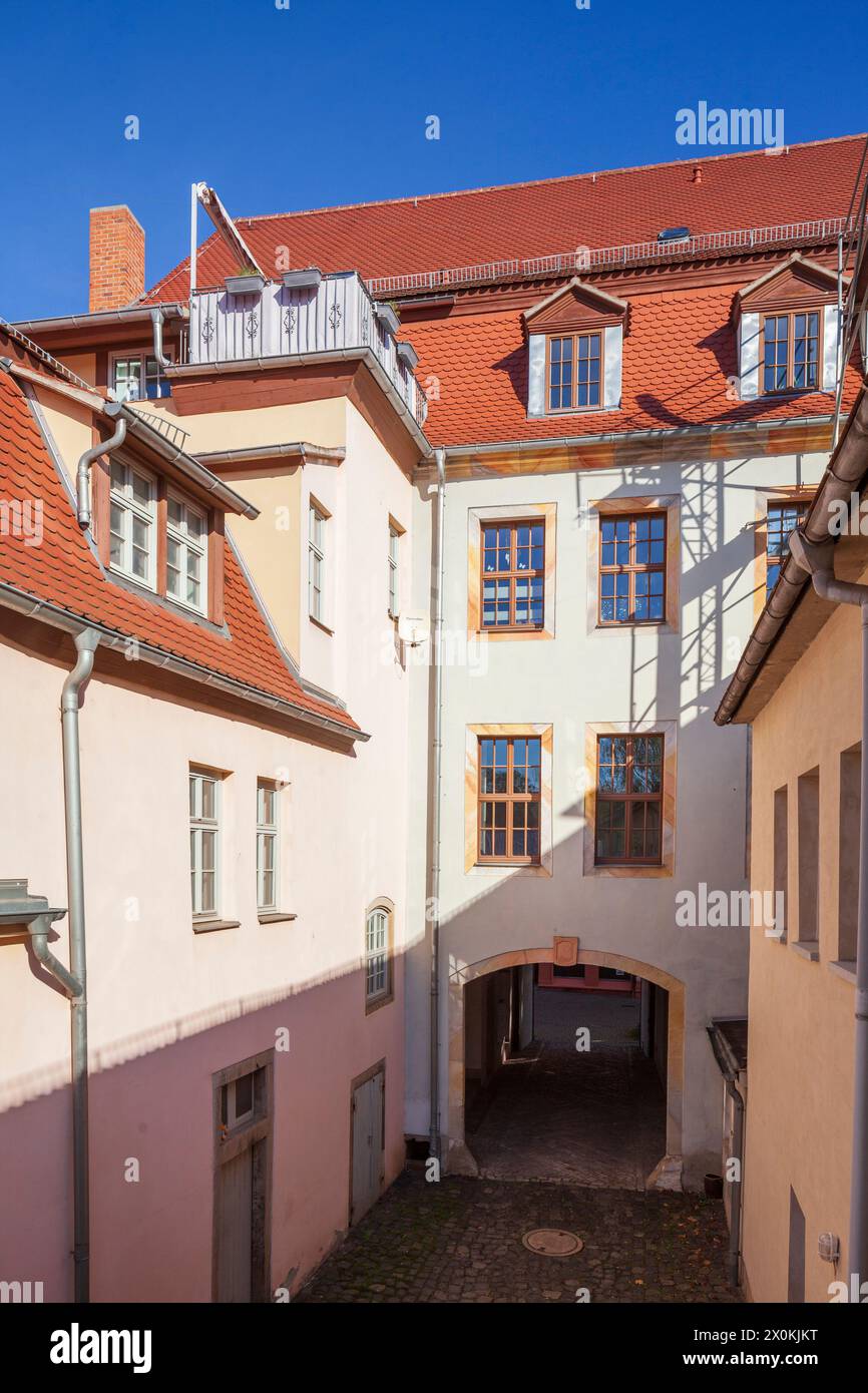 Cortile nel centro storico, Naumburg, Sassonia-Anhalt, Germania, Europa Foto Stock