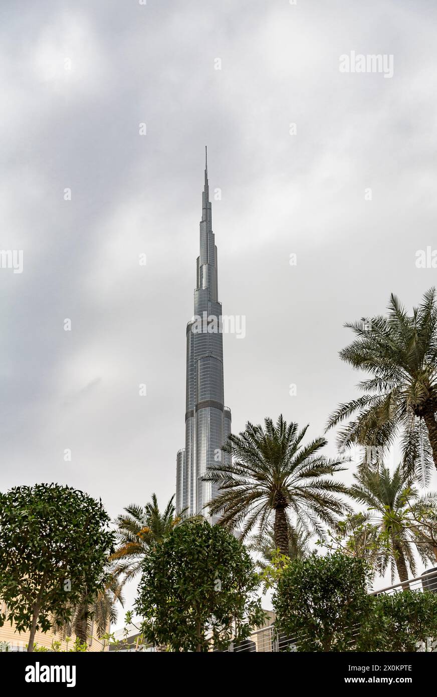 Burj Khalifa, l'edificio più alto del mondo, 830 m, grattacielo, skyline, Dubai, Emirati Arabi Uniti, Medio Oriente, Asia Foto Stock