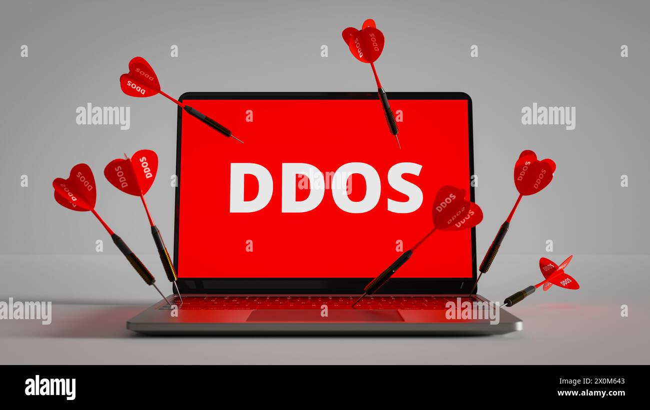 Concetto di ricezione di attacchi ddos tramite Internet. rendering 3d. Foto Stock
