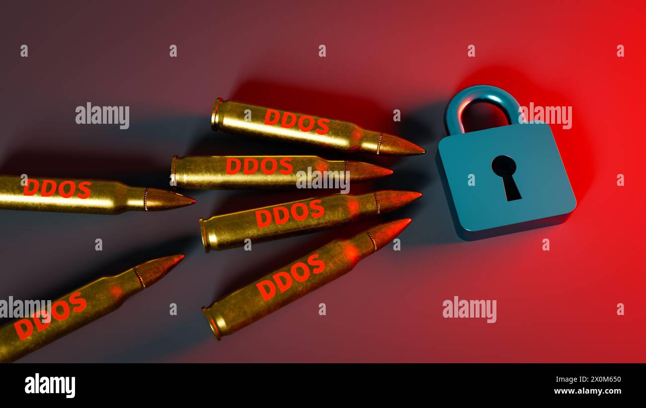 Concetto di ricezione di attacchi ddos tramite Internet. rendering 3d. Foto Stock
